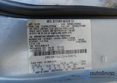 2003 Mercury Grand Marquis Ls z USA, uszkodzony, nr VIN 2MEHM75W13X650876